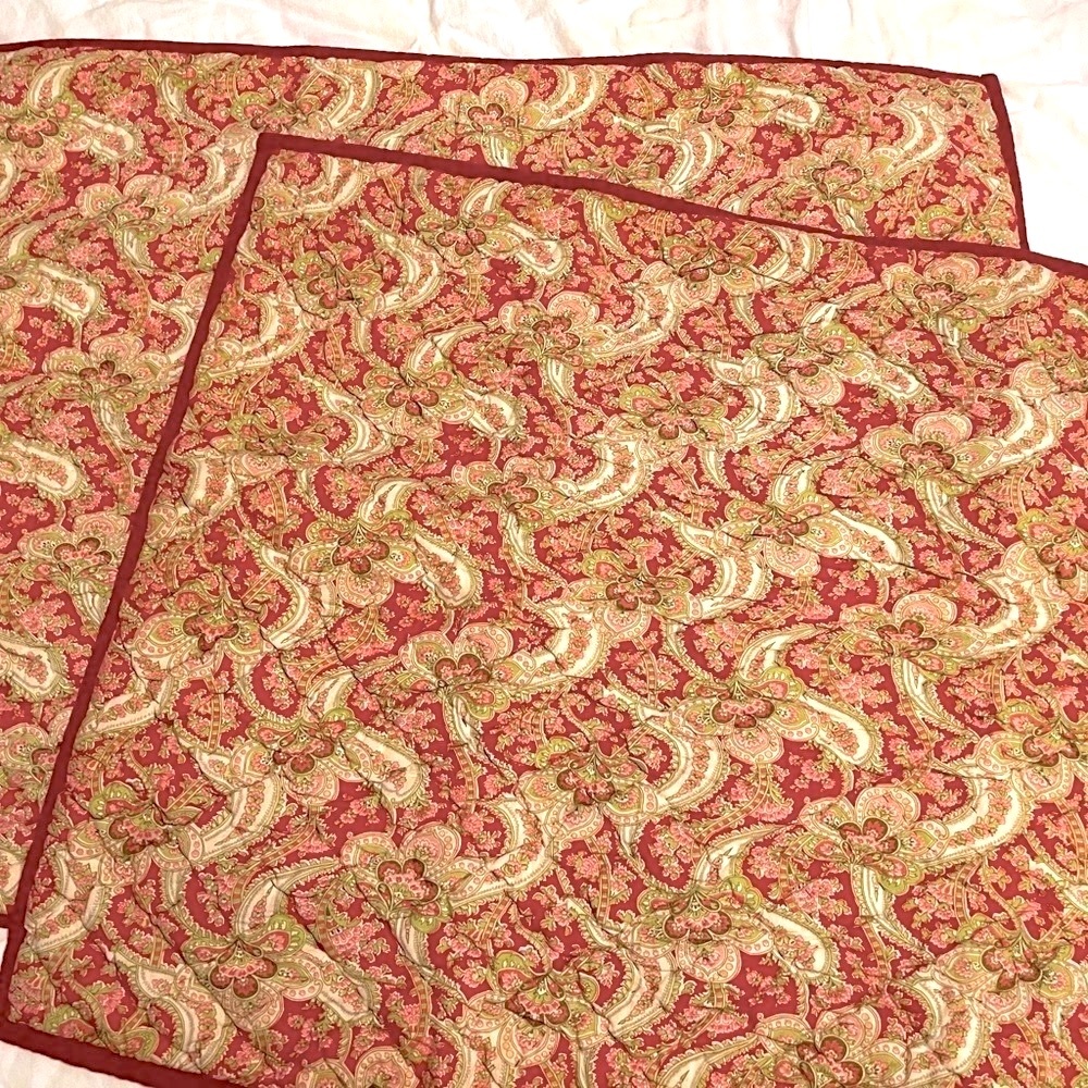 Two Pottery Barn Georgia Patchwork Quilted Standard Shams, Red Paisley, Set of 2